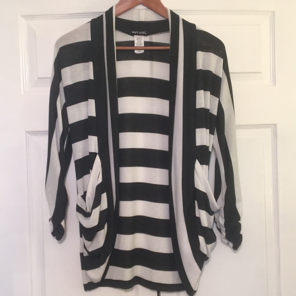 Grey and white striped cardigan